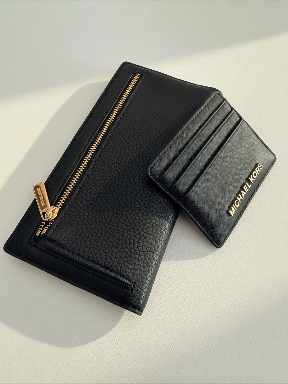 Michael Kors Black Leather Wallet and Card Holder Set